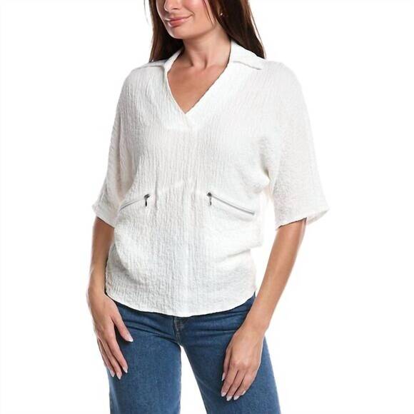 NEW JOSEPH RIBKOFF seersucker high-low top in white